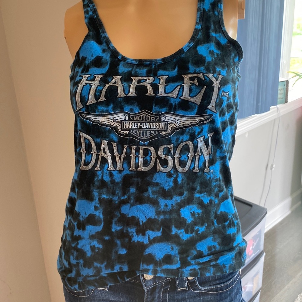 Harley Davidson women’s size medium blue, black and gray tank top